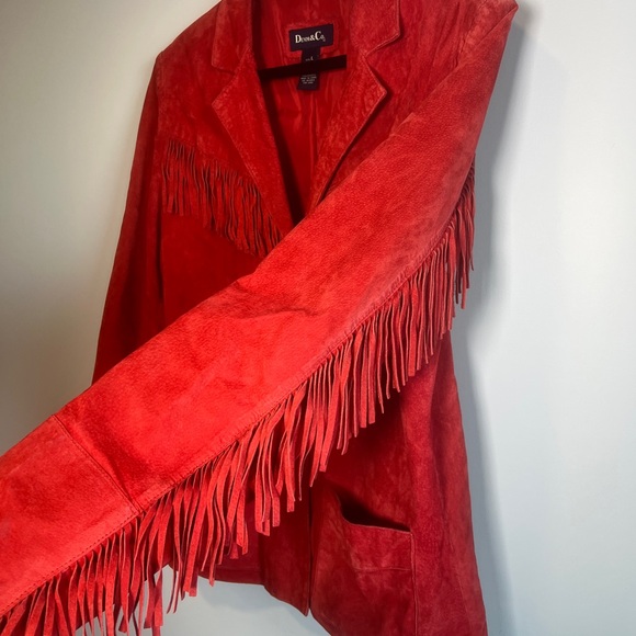 Red Fringe Lightweight Leather Jacket - Picture 3 of 5